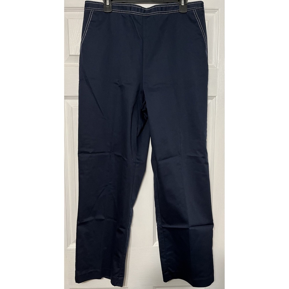 Alfred‎ Dunner Pull On Pants Navy Blue Contrast Stitching Size 14